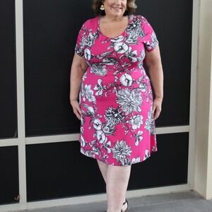 NEW NWOT Christopher & Banks Floral Pink/ Black Dress Sz 1X(16/18)
